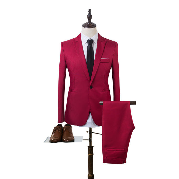 Men's Tailored Single-Button Suit Set in Slim Fit with Slim Suit Pants Mune Fashion