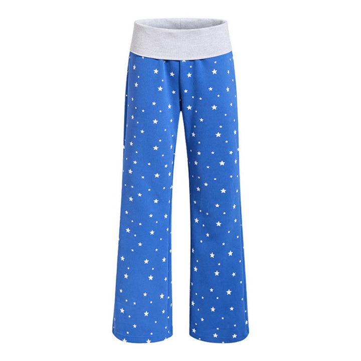 Women's lounge pants with wide leg, high ribbed waistband and star print Mune Fashion
