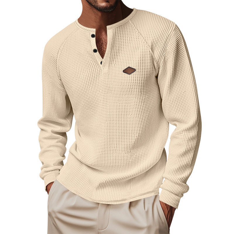 Men's structured long-sleeve shirt with short button placket, raglan sleeves, and subtle logo application Mune Fashion