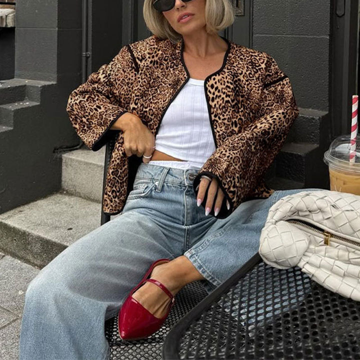 Women's Casual Bomber Jacket with Leo Pattern Mune Fashion