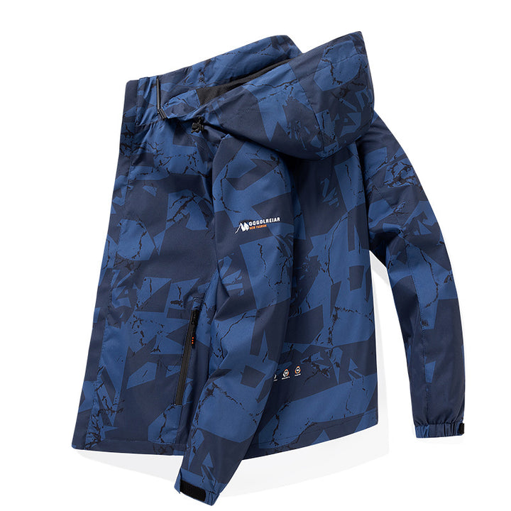 Men's Water-Repellent Hooded Softshell Transition Jacket with Camouflage Marble Print, Adjustable Hem & Zipper Pockets Mune Fashion