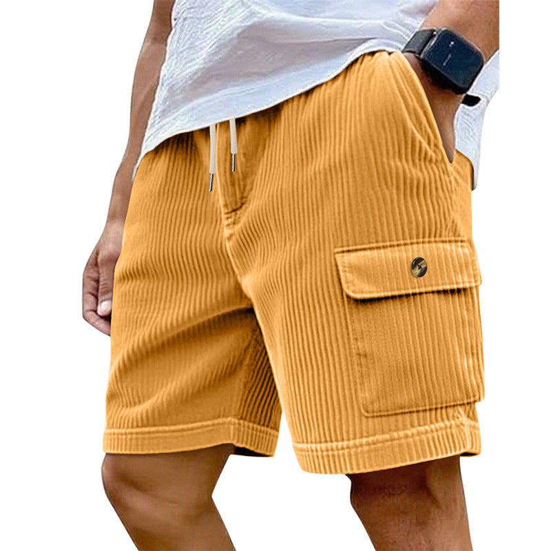 Men's utility cord shorts with elastic drawstring waistband and patch flap pockets Mune Fashion