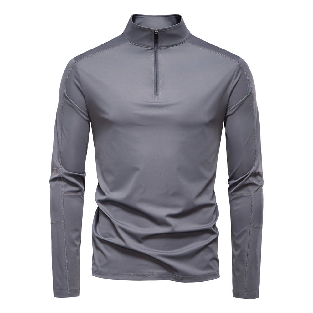 Men's functional long sleeve shirt with stand-up collar and half zipper Mune Fashion