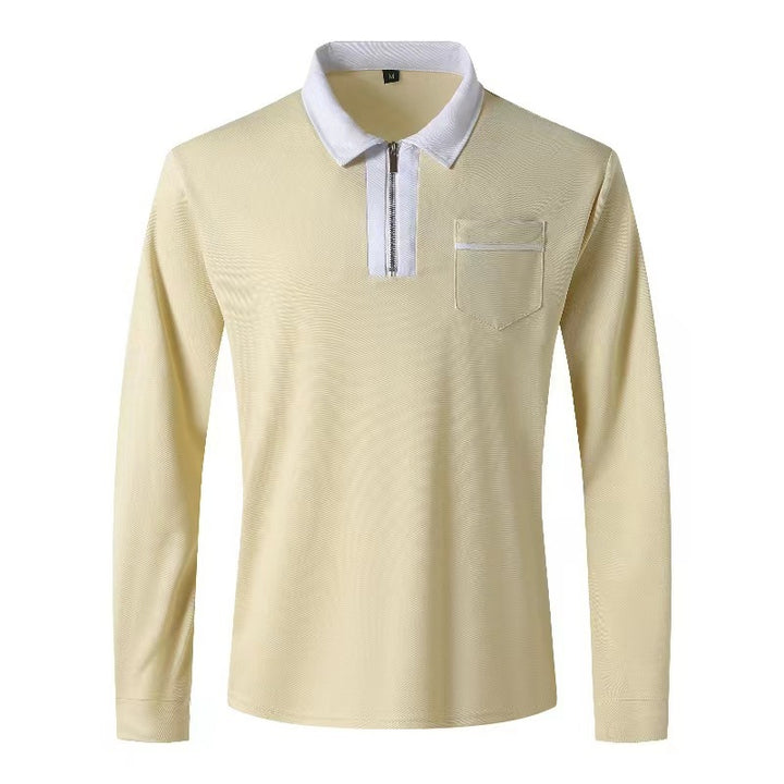 Men's Long Sleeve Polo Shirt with Half Zip, Contrast Collar & Chest Pocket Mune Fashion