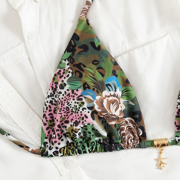 Women Triangle Bikini with Floral Camouflage Design Mune Fashion