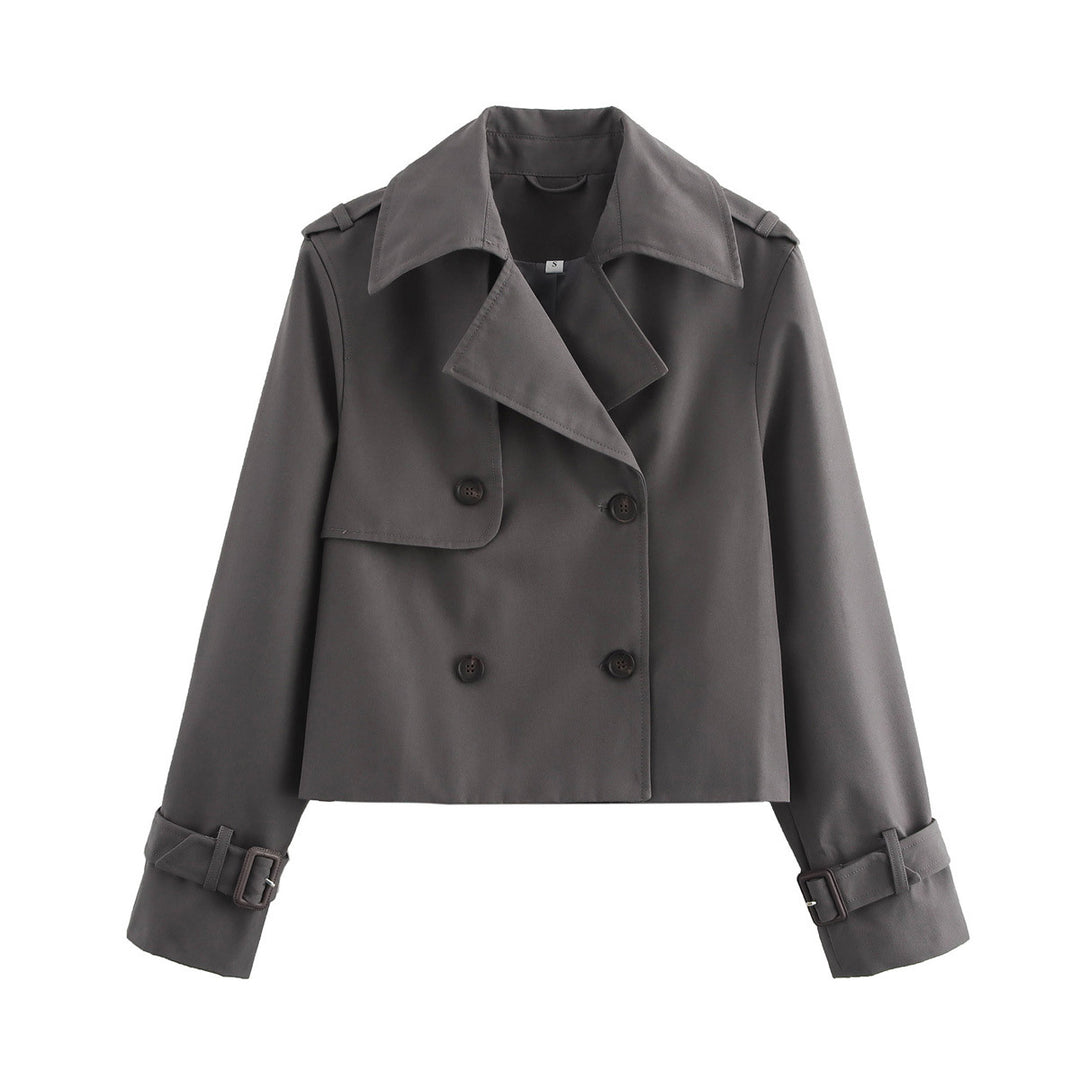 Women Cropped Trench Coat with Double Breasted and Adjustable Cuffs Mune Fashion