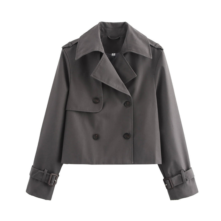 Women Cropped Trench Coat with Double Breasted and Adjustable Cuffs Mune Fashion