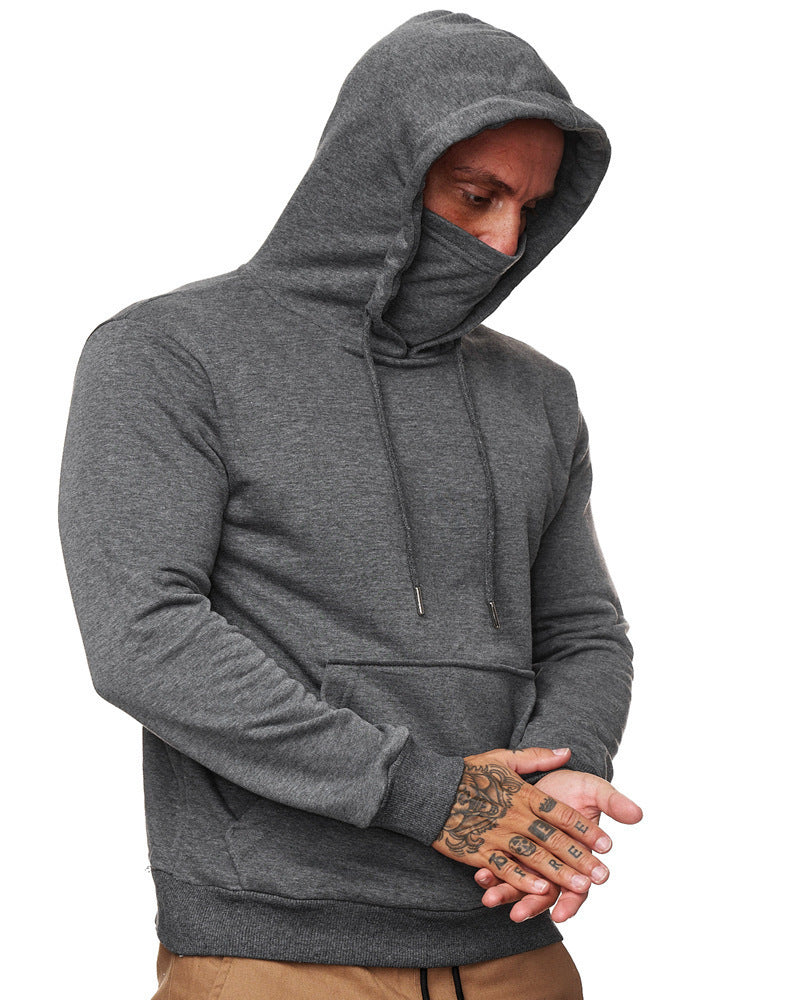 Men's hoodie with integrated tube collar face mask, kangaroo pocket and ribbed cuffs Mune Fashion