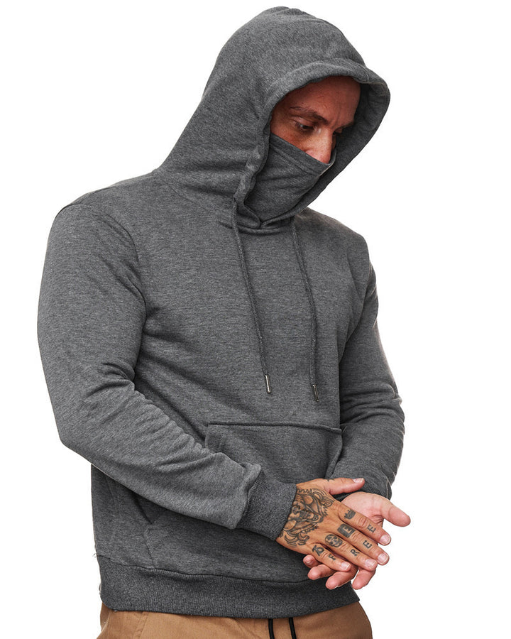 Men's hoodie with integrated tube collar face mask, kangaroo pocket and ribbed cuffs Mune Fashion