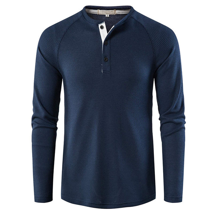 Men's structured henley long-sleeve shirt with waffle texture, half-button placket, and raglan sleeves Mune Fashion