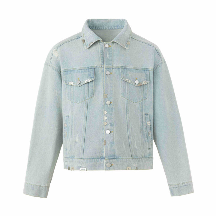 Unisex Castig tailored jeans jacket with logo studs and vintage washed effect Mune Fashion