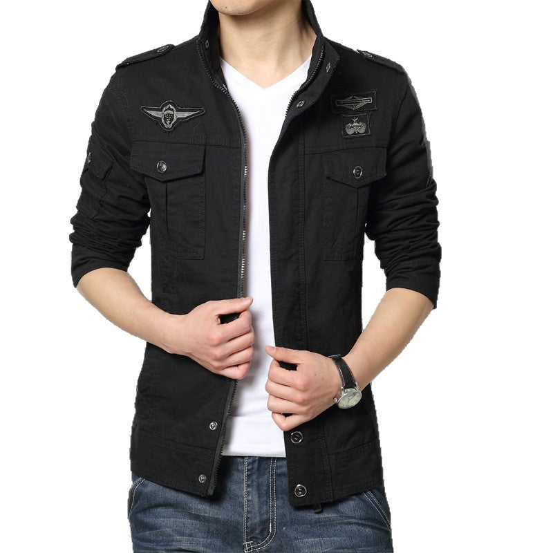 Men's Military-Inspired Canvas Field Jacket with Multiple Pockets and Stand-up Collar Mune Fashion