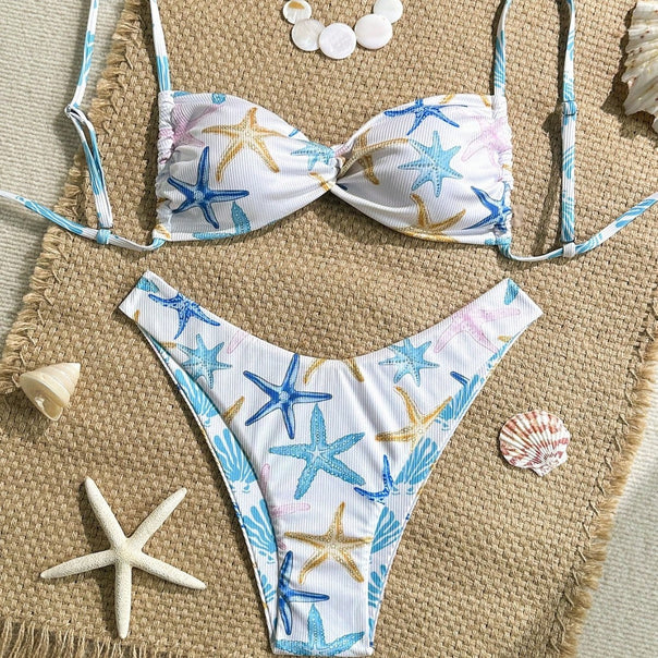 Women's triangle bikini with maritime star pattern and refined straps Mune Fashion