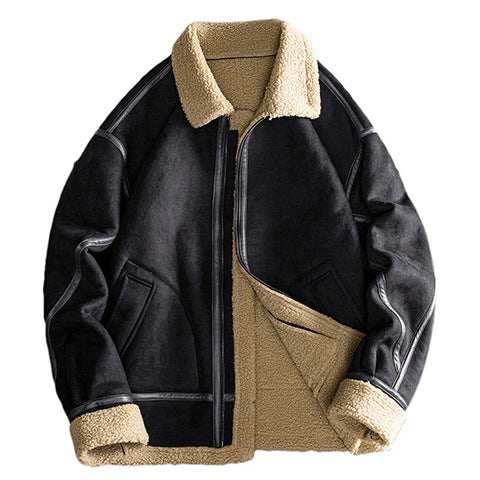Men's  shearling-style lined suede-effect bomber jacket with leather-effect seam trim Mune Fashion
