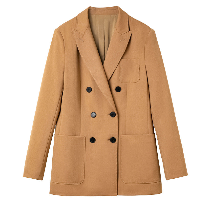 Women's Double-Breasted Blazer-Pants Set made of Wool Blend with Casual Oversized Blazer and High-Waisted Pleated Trousers Mune Fashion