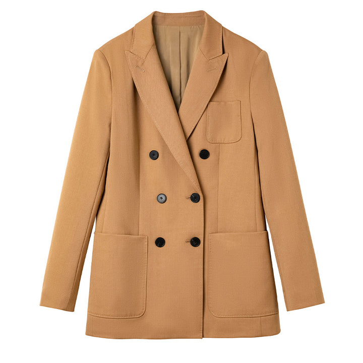 Women's Double-Breasted Blazer-Pants Set made of Wool Blend with Casual Oversized Blazer and High-Waisted Pleated Trousers Mune Fashion