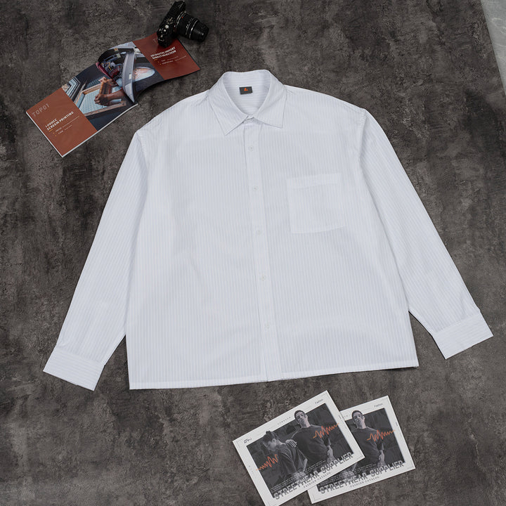 Men's Oversized Poplin Shirt with Drop Shoulder, Chest Pocket and Fine Pinstripes Mune Fashion