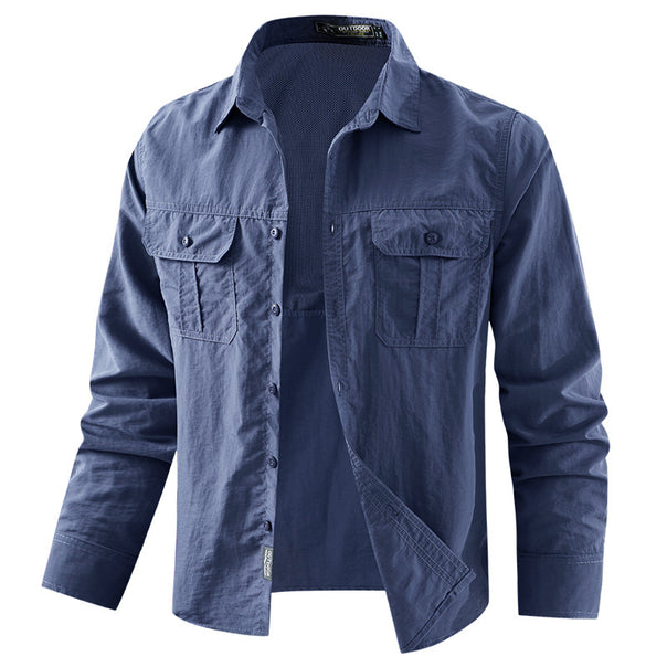 Men's light UV protection outdoor shirt jacket with breathable mesh lining, flap pockets, and quick-drying fabric structure Mune Fashion