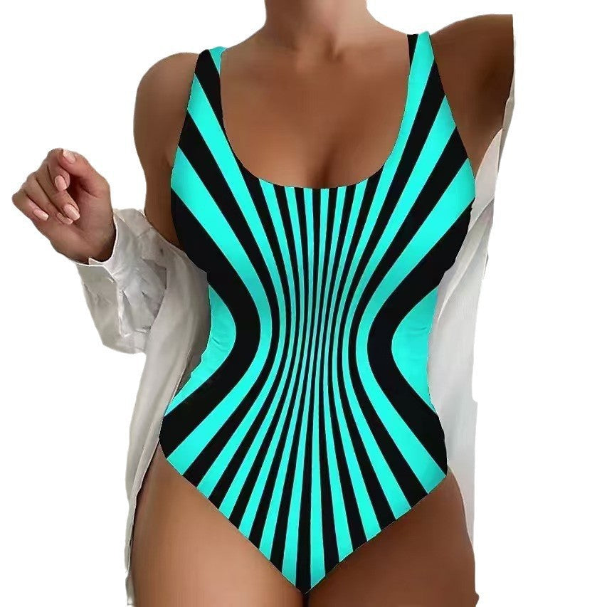 Women's One-Piece Swimsuit with Optical Stripes Mune Fashion