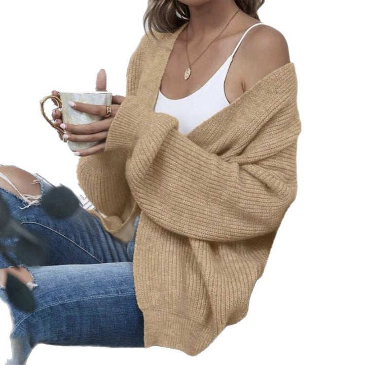 Women Open Oversize Knit Cardigan with Raglan Sleeves and Fine Rib Structure Mune Fashion