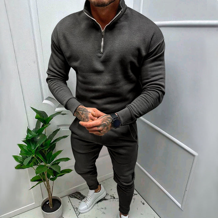Men's nan athletic lounge set made of French Terry with half-zip stand-up collar and tapered jogging pants Mune Fashion