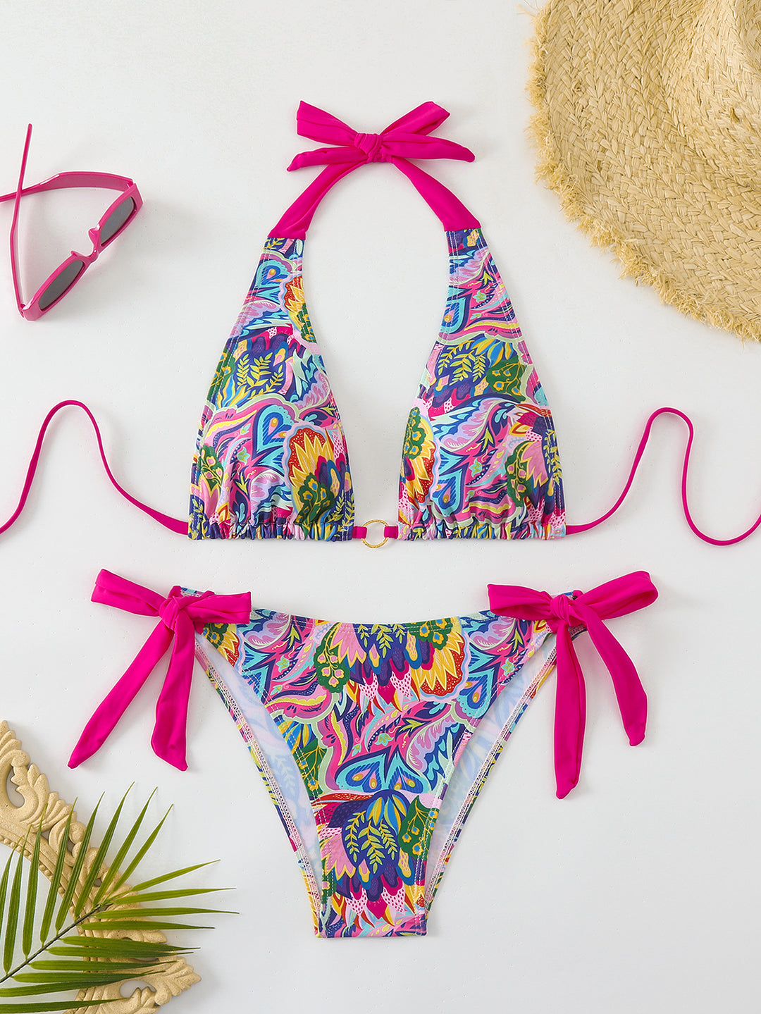 Women's Bikini Set with Colorful Floral Design and Adjustable Ties Mune Fashion
