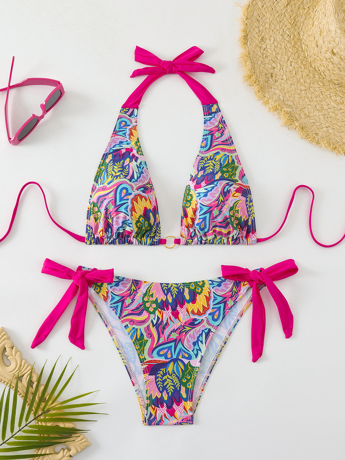 Women's Bikini Set with Colorful Floral Design and Adjustable Ties Mune Fashion