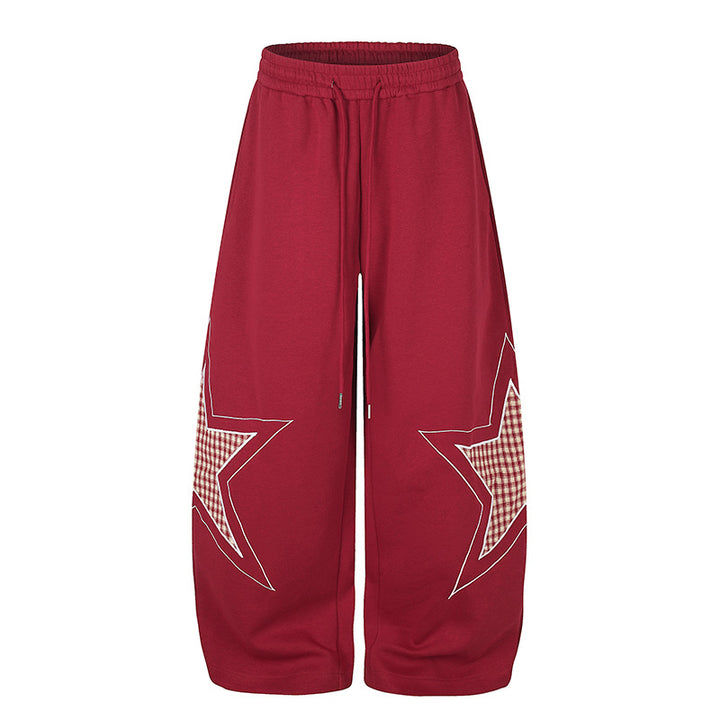 Women's wide Palazzo sweatpants with star appliqués and check inserts Mune Fashion