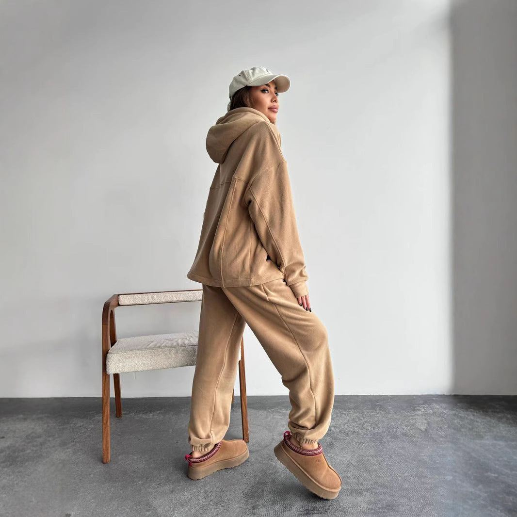 Women's Oversized Fleece Hoodie with Hood and Tailored Tapered Jogging Pants Mune Fashion