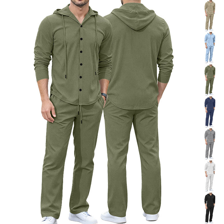 Men's Casual Button Hoodie Lounge Set made of Jersey with Drawstring and Comfort Jogger Mune Fashion
