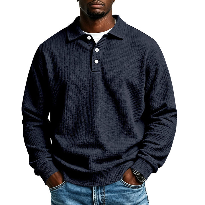 Men's waffle knit polo shirt with button placket and ribbed cuffs Mune Fashion
