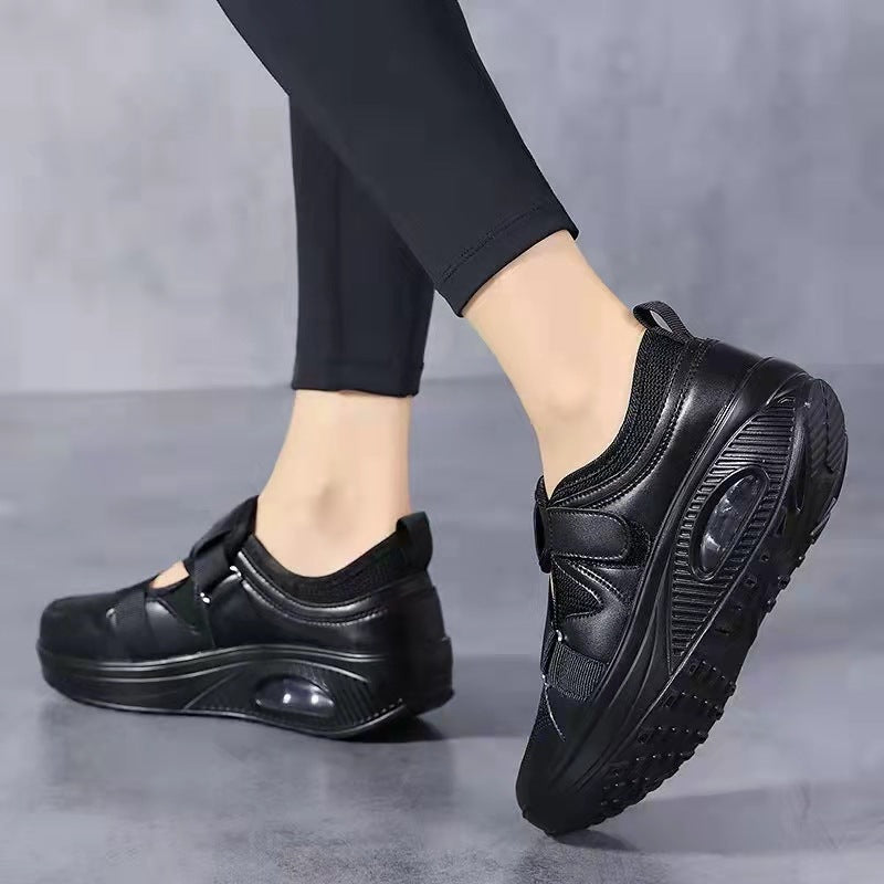 Women’s Sporty Platform Sneakers with Air Chamber, Knit Mesh and Velcro Cross Straps Mune Fashion