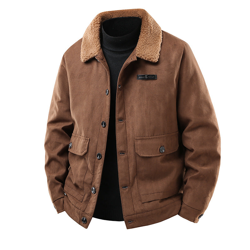 Men's canvas jacket with teddy collar and patch pockets Mune Fashion