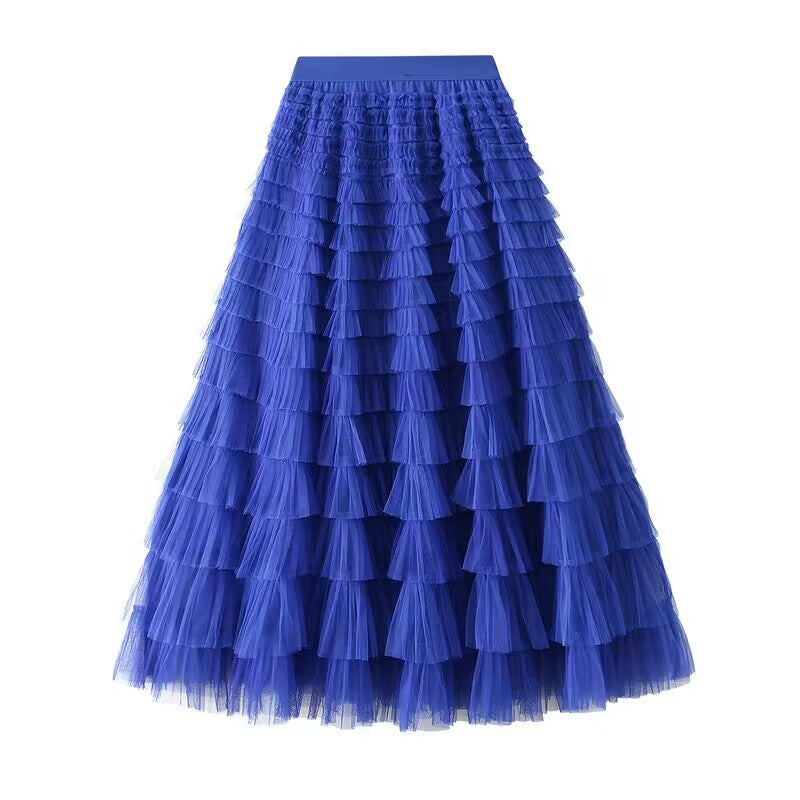 Women's layered tulle midi skirt with elastic waistband and ruffles Mune Fashion