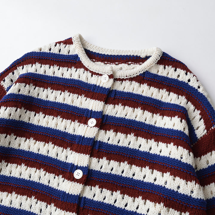 Women Knitted Cropped Cardigan with Lattice Pattern and Button Placket Mune Fashion