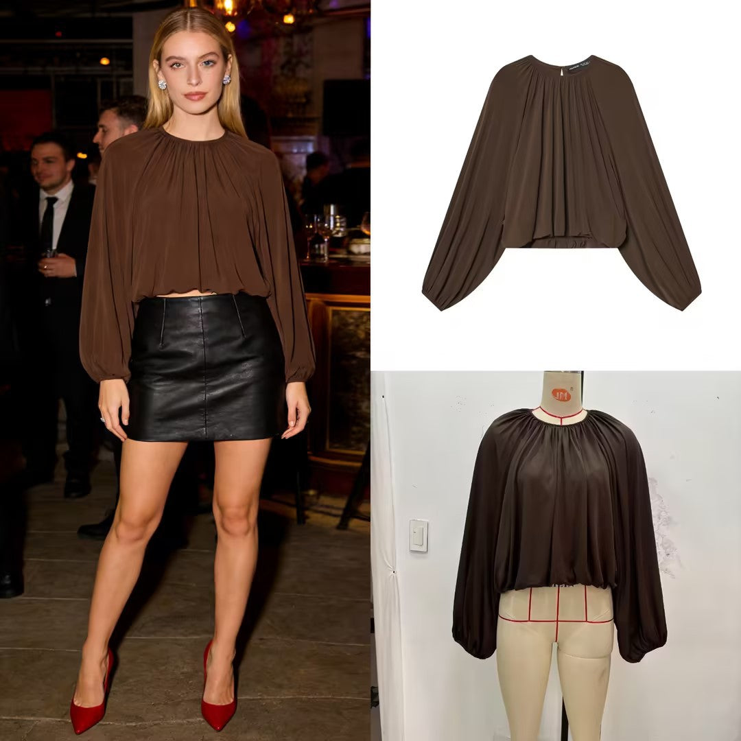 Ladies Pleated Oversized Blouse Shirt with Wide Balloon Sleeves Mune Fashion