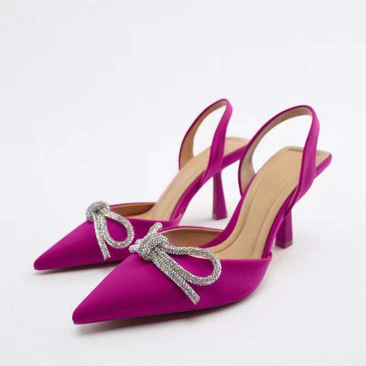 Women elegant Slingback pumps with pointed toe cap and sparkling rhinestone bow Mune Fashion
