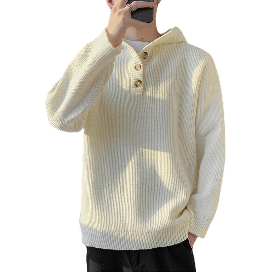 Men's Cozy Hoodie with Button Details and Ribbed Texture Mune Fashion
