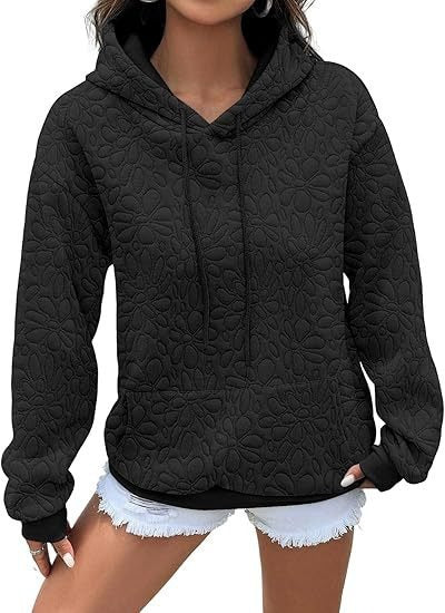 Women's Quilted Hooded Sweatshirt with Floral Quilted Pattern and Kangaroo Pocket Mune Fashion