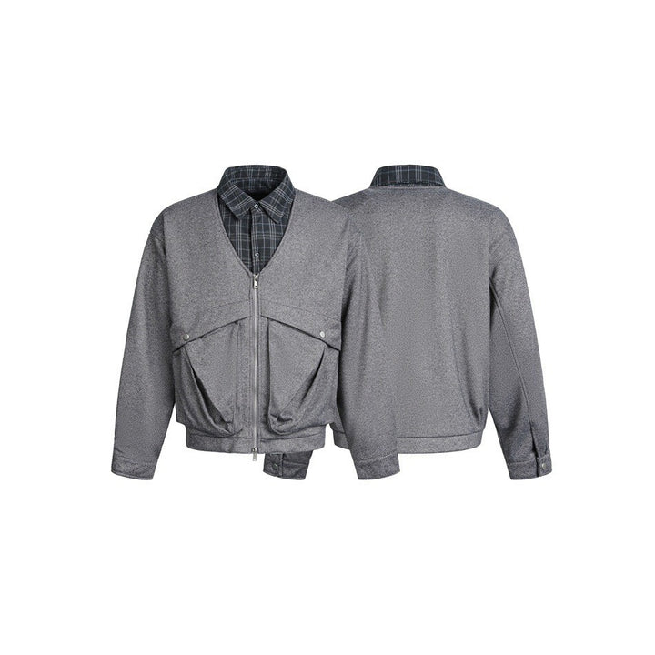 Men's short-cut layered bomber jacket with V-neck and flap pockets Mune Fashion