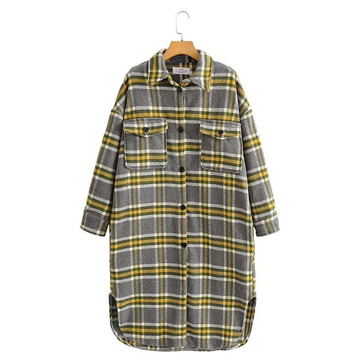 Women's Oversize Check Shirt Jacket in Longline Cut with Patch Chest Pockets Mune Fashion