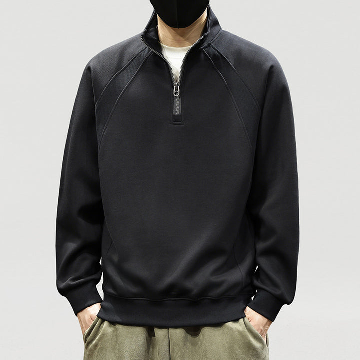 Men's Oversized Half-Zip Sweatshirt with High Stand Collar, Raglan Sleeves & Ribbed Cuffs Mune Fashion