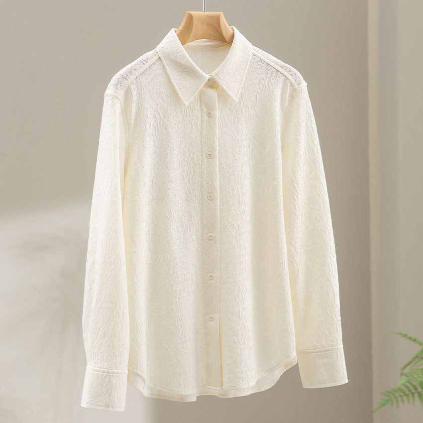 Women's Structured Oversized Shirt Blouse with Button Placket and Classic Collar Mune Fashion