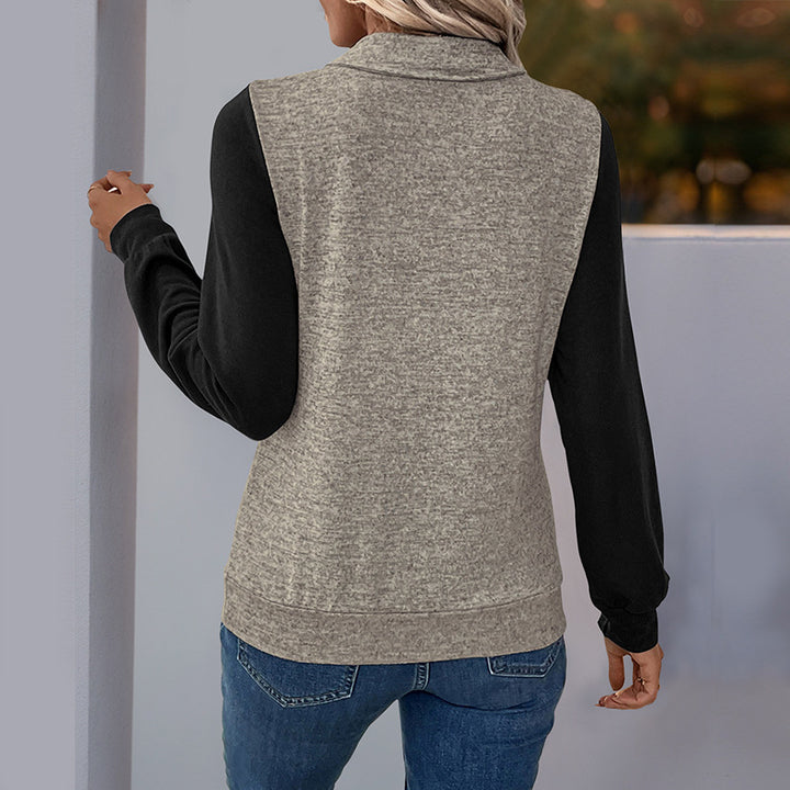 Women Two-Tone Long Sleeve Shirt with Contrast Sleeves, Henley Button Placket and Chest Pocket Mune Fashion