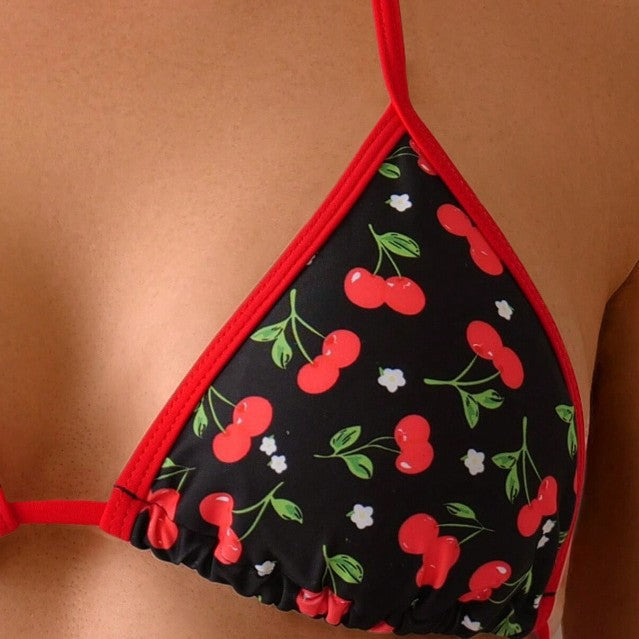 Women Triangle Bikini with fruity cherry pattern and adjustable straps Mune Fashion