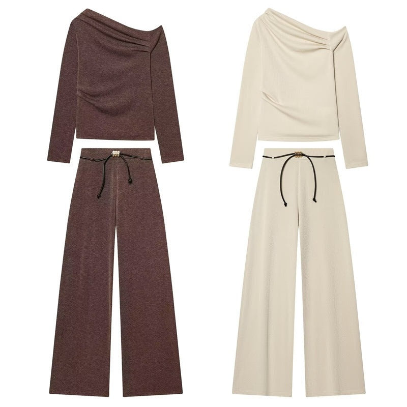 Women's asymmetrical fine knit sweater with waterfall collar and fitted silhouette Mune Fashion