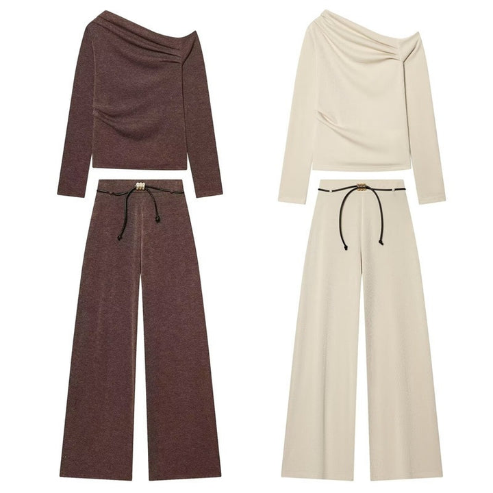 Women's asymmetrical fine knit sweater with waterfall collar and fitted silhouette Mune Fashion