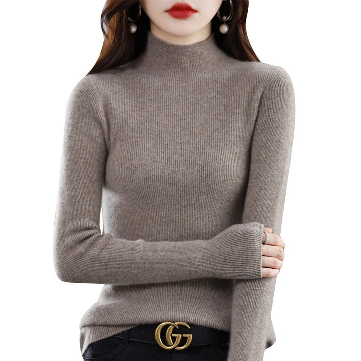 Women's Slim Mockneck Fine Knit Sweater with Extra Fine Rib Structure and Cashmere Look Mune Fashion