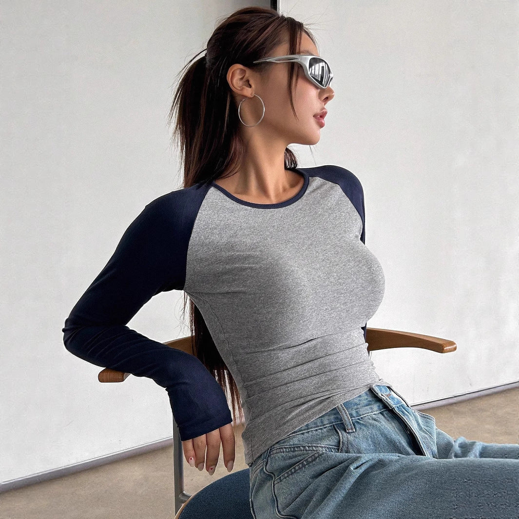 Women's Fitted Raglan Long Sleeve Shirt with Stretch and Thumb Hole Mune Fashion