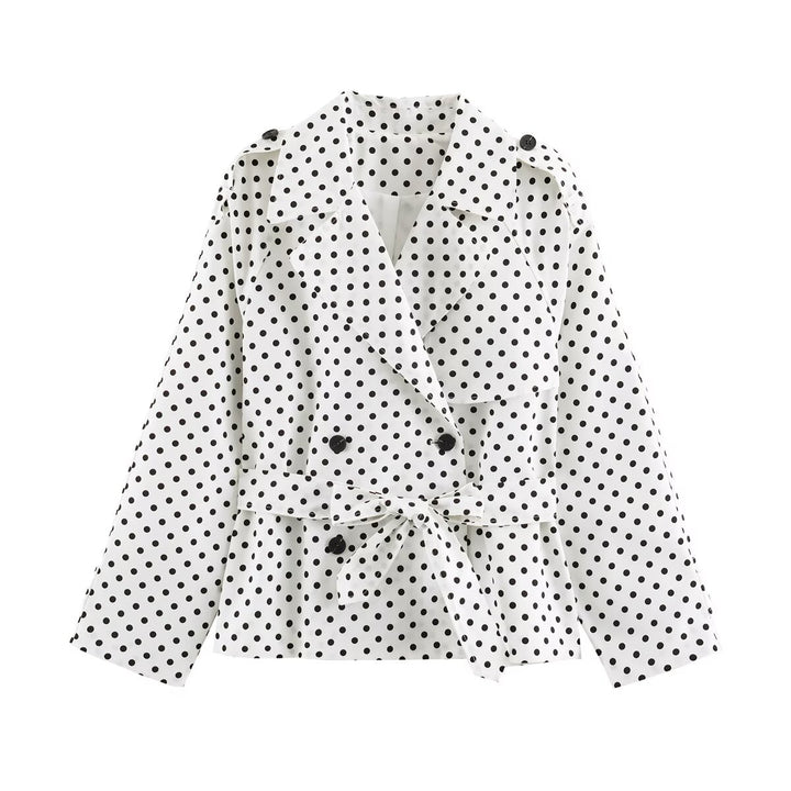 Women's short trench coat with tailored tie belt and polka dot pattern Mune Fashion